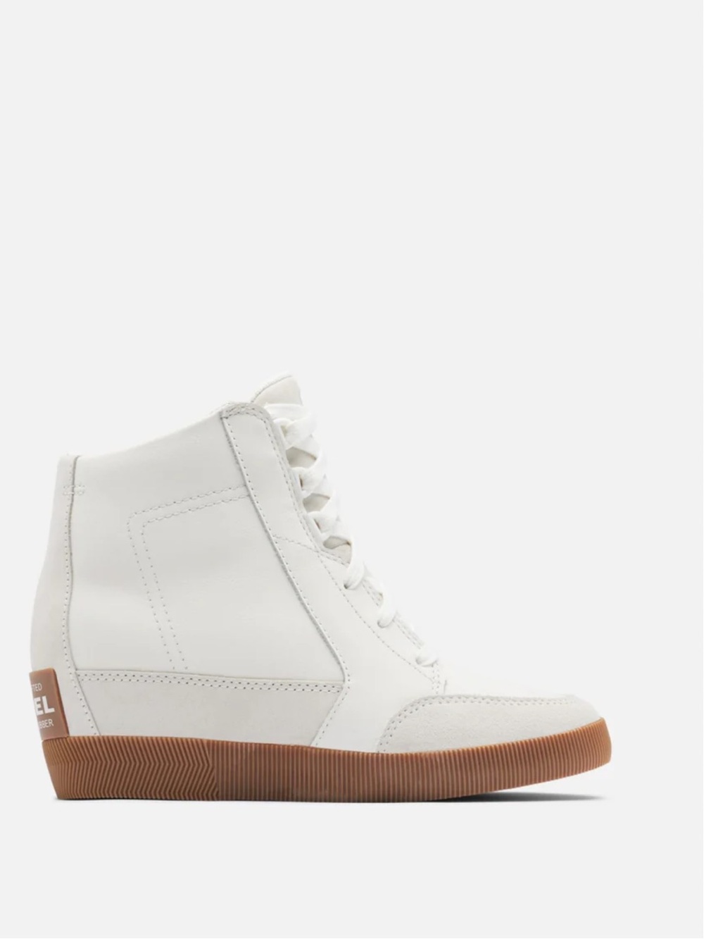 Sorel Leather High-Top Wedge Sneaker - Cream/Beige